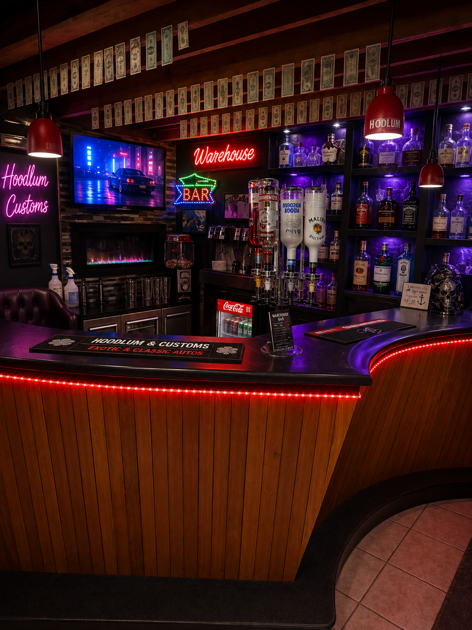 The curved main bar with red lighting