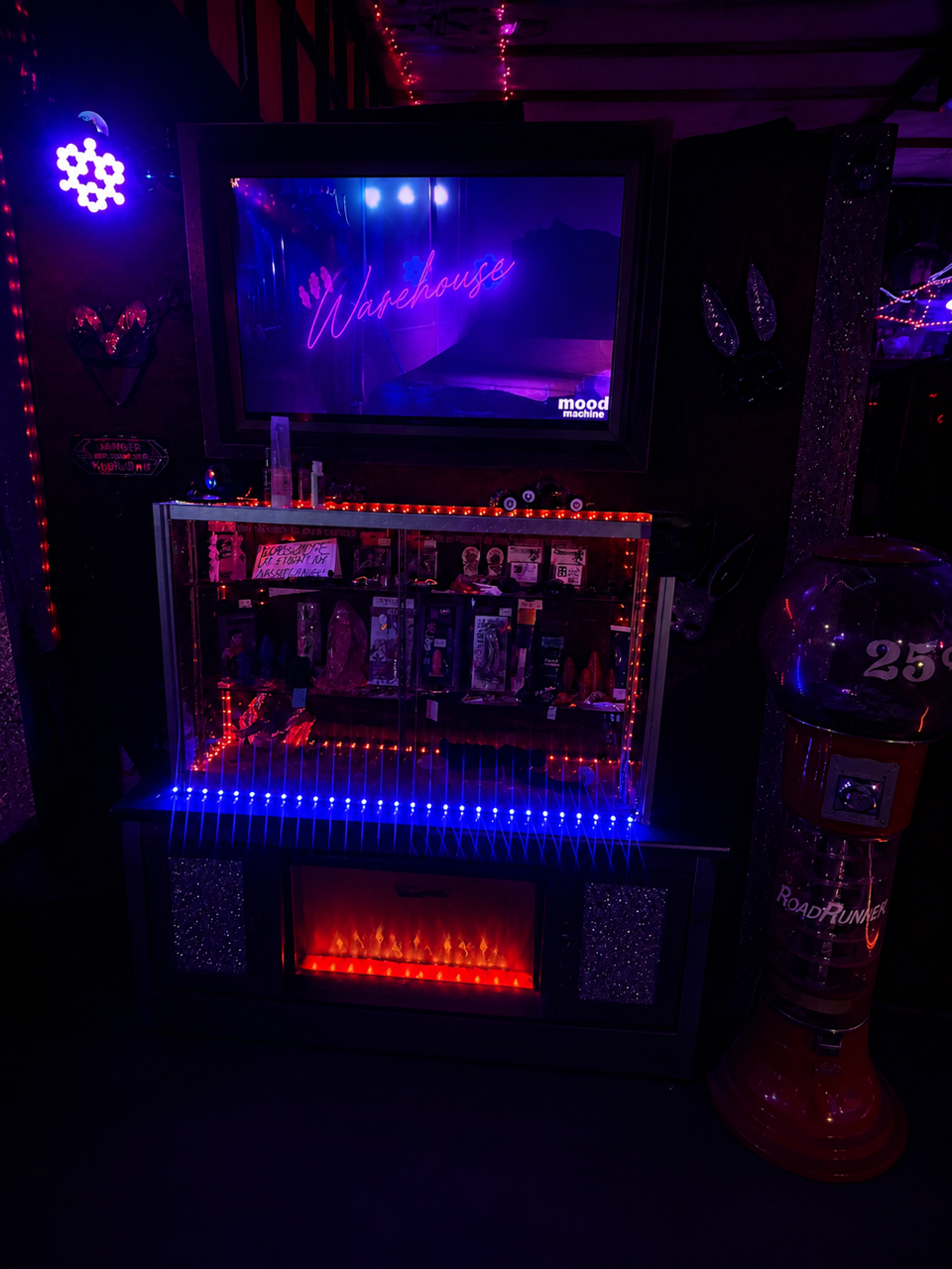 Illuminated lifestyle-accessory display inside the Naughty Nook